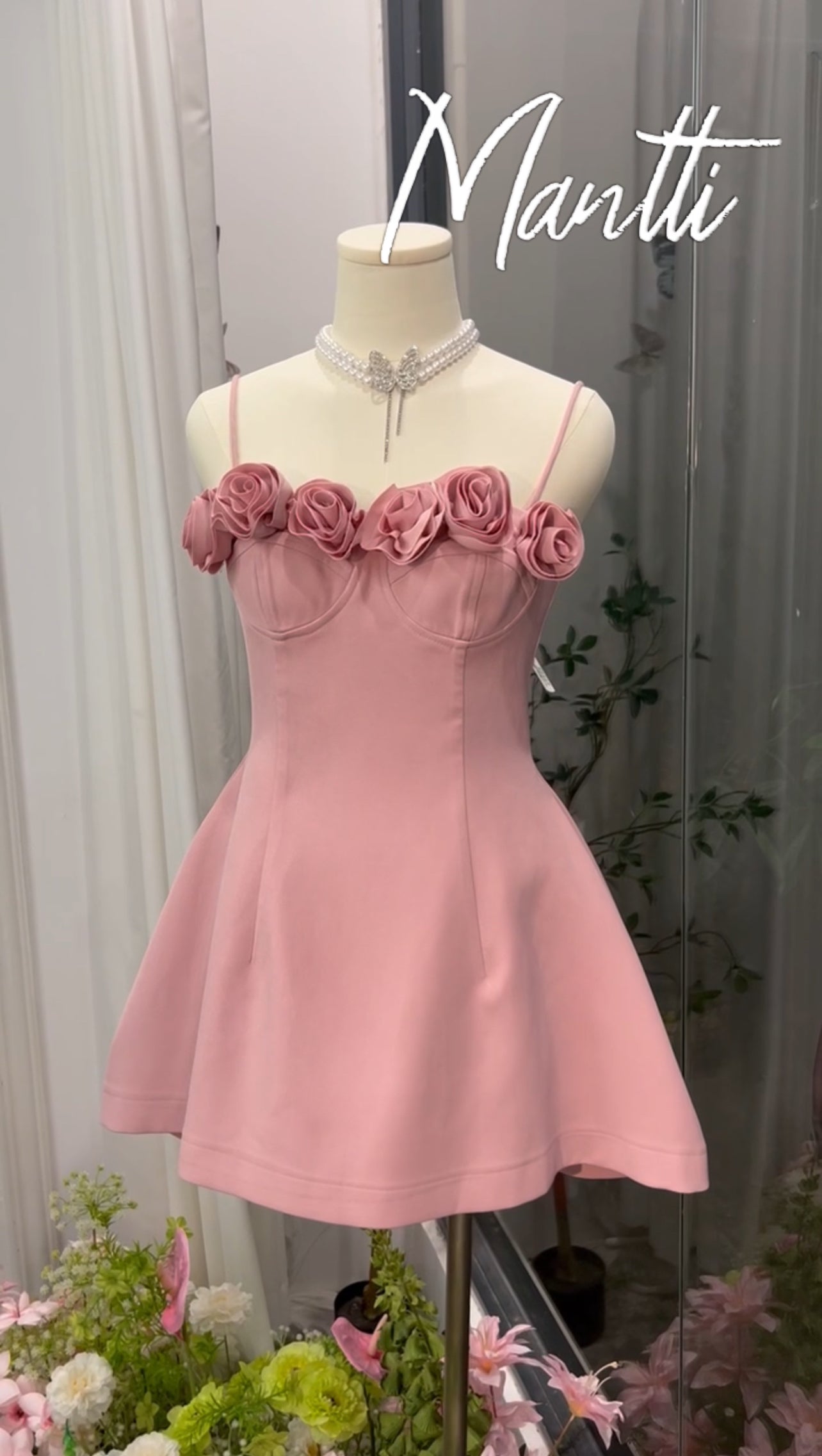 3D Floral Strap A-line Dress