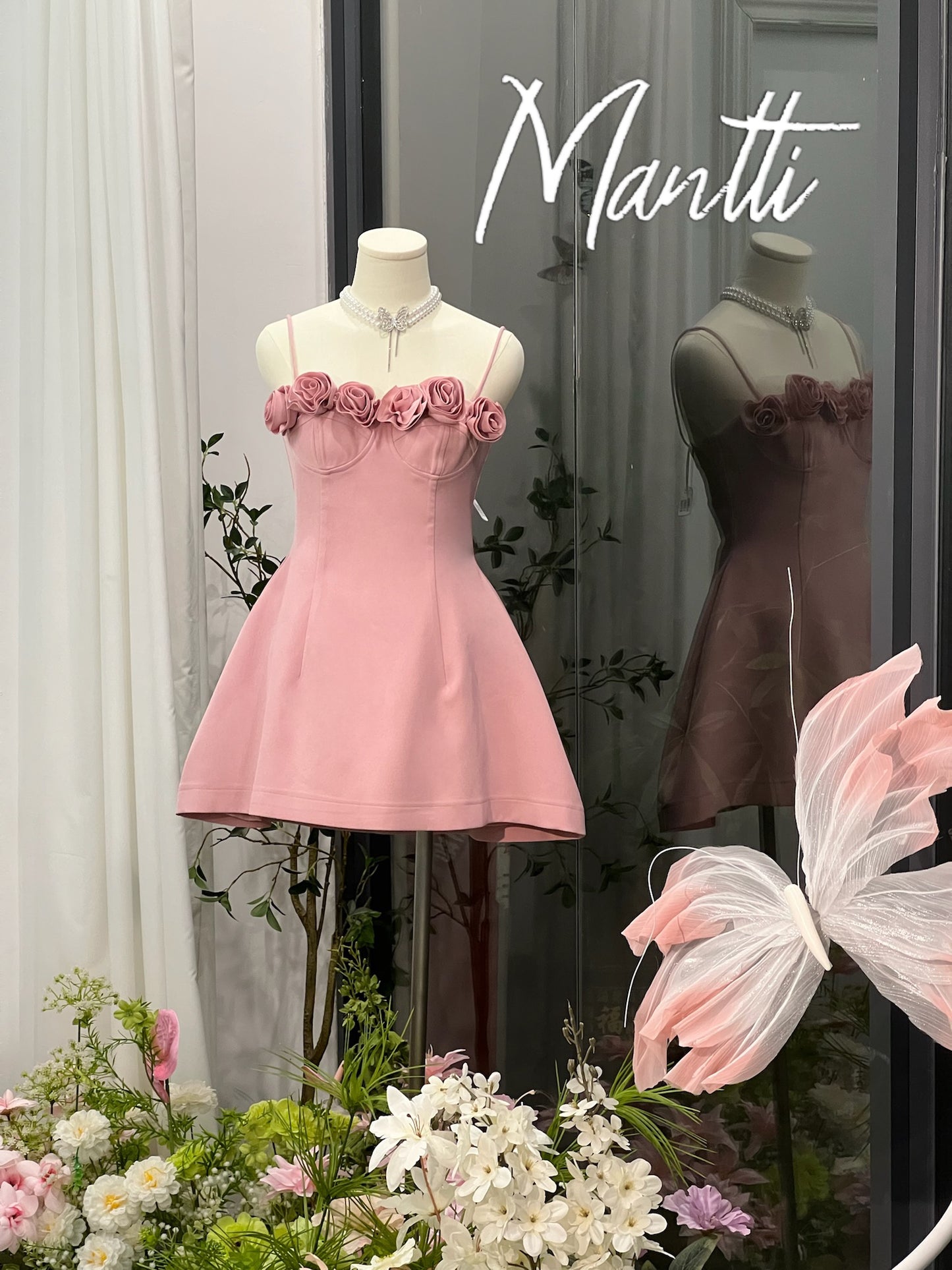 3D Floral Strap A-line Dress