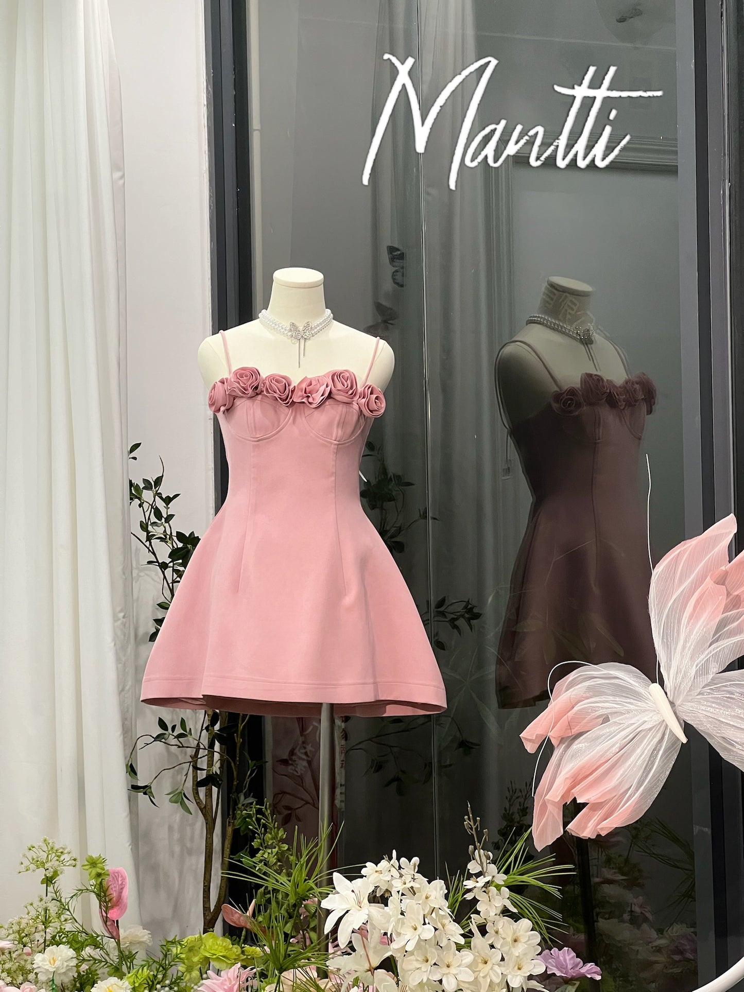 3D Floral Strap A-line Dress