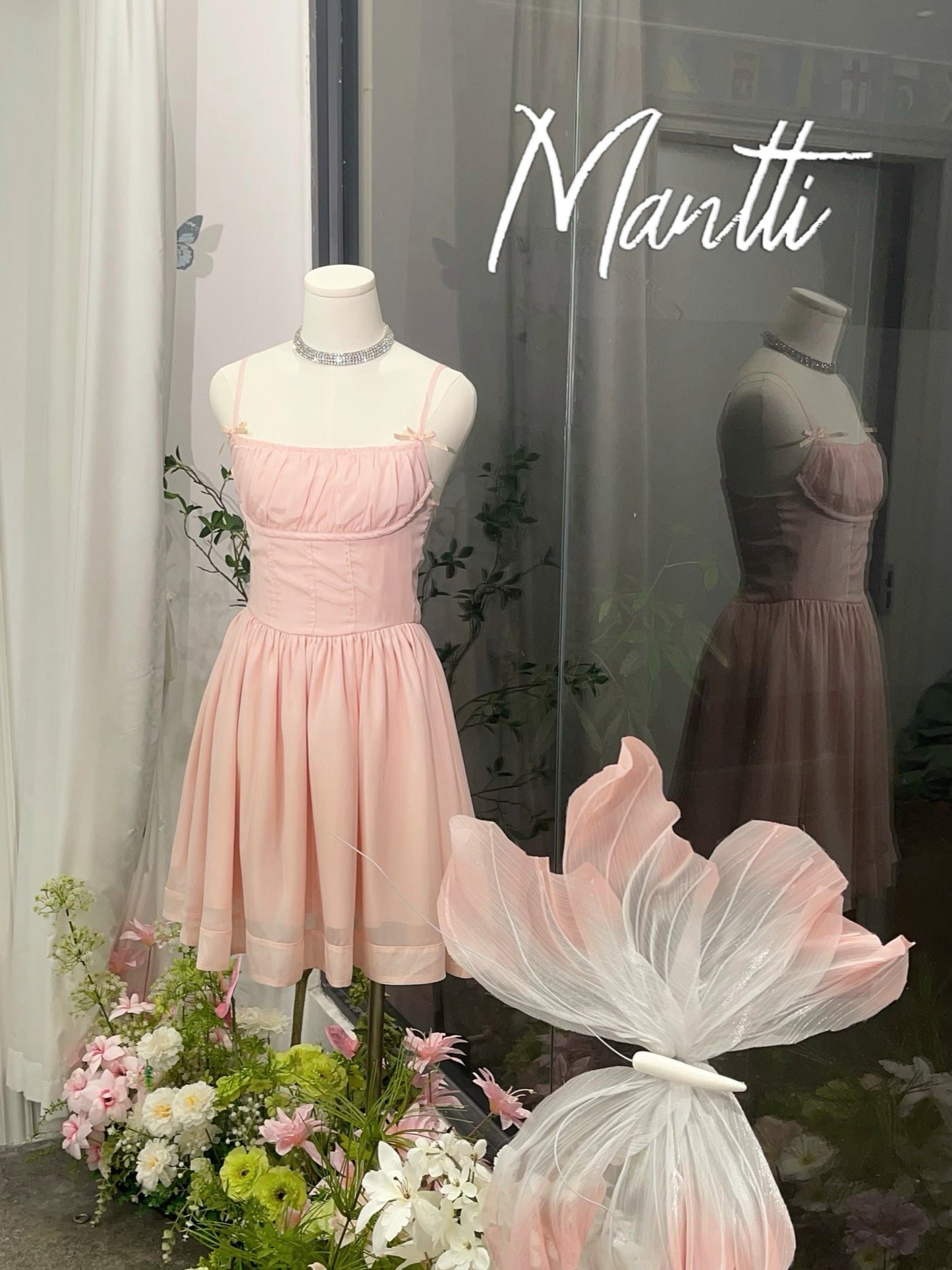 Light Pink Regency-Inspired Cami Waist-Cinched A-Line Dress