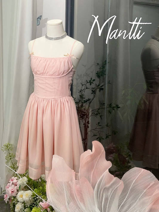 Light Pink Regency-Inspired Cami Waist-Cinched A-Line Dress