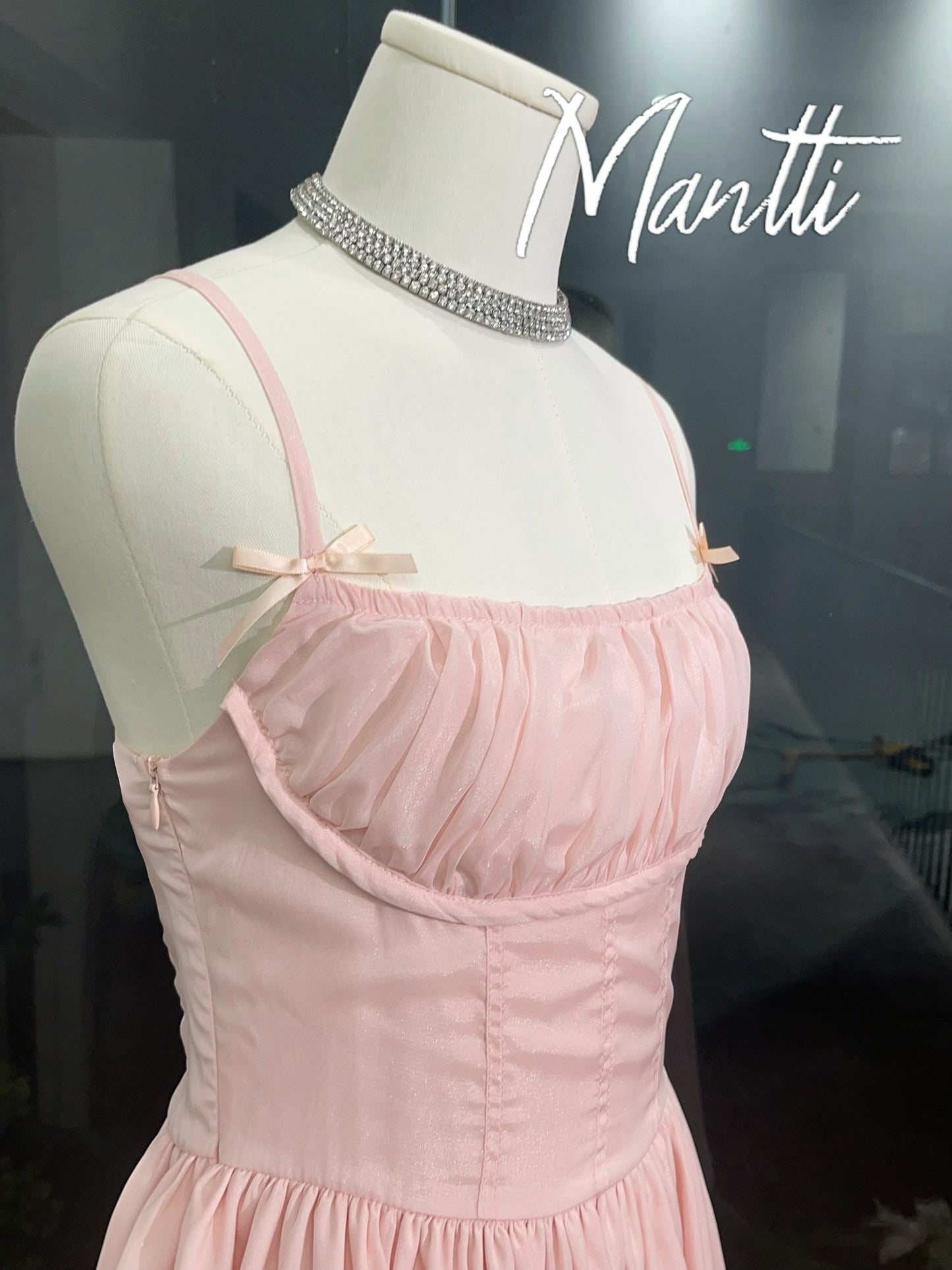 Light Pink Regency-Inspired Cami Waist-Cinched A-Line Dress