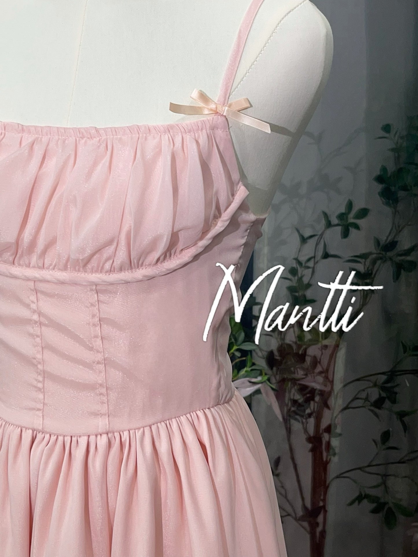 Light Pink Regency-Inspired Cami Waist-Cinched A-Line Dress