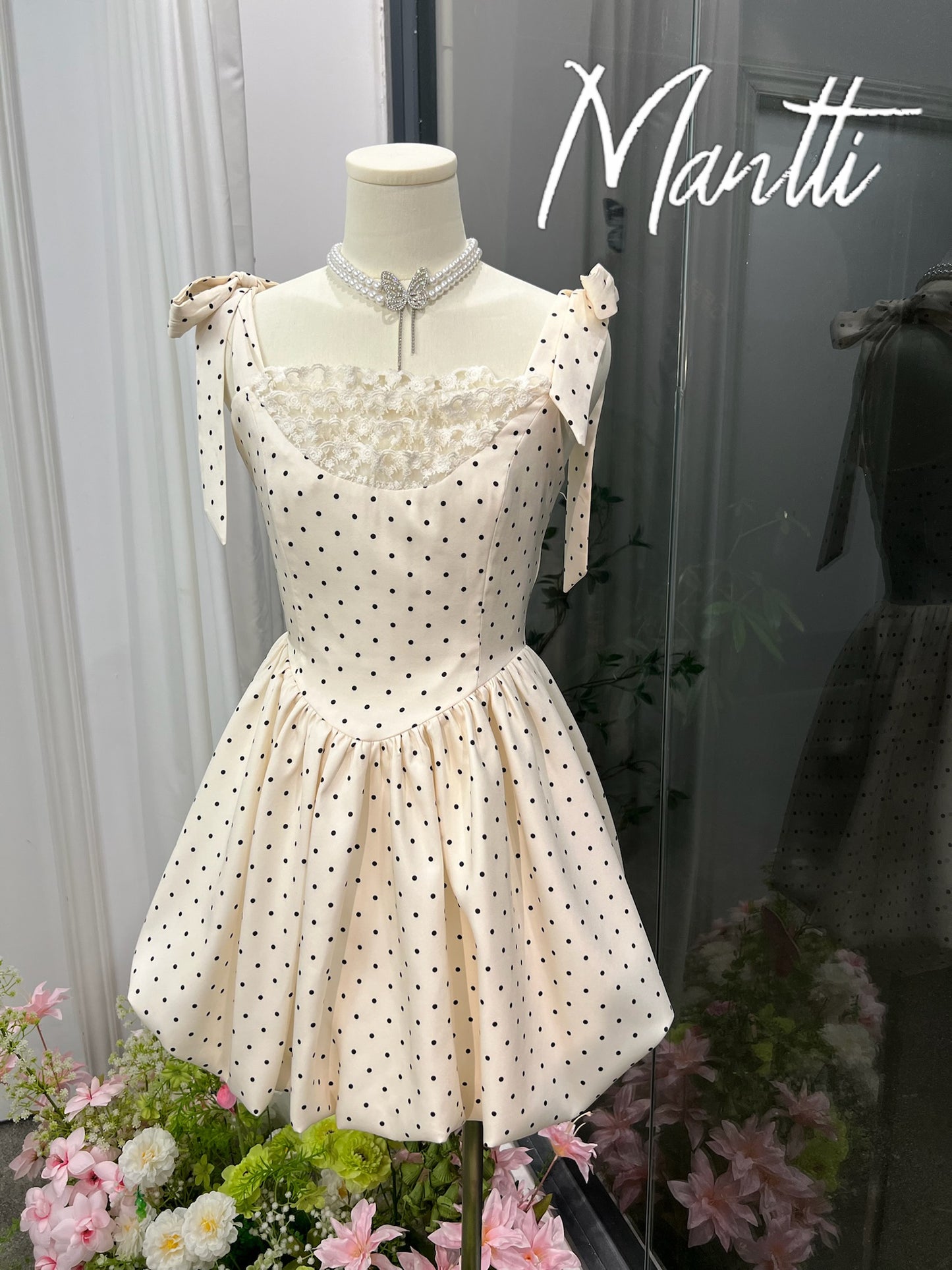 Pearl White Satin Polka Dot Cami Dress